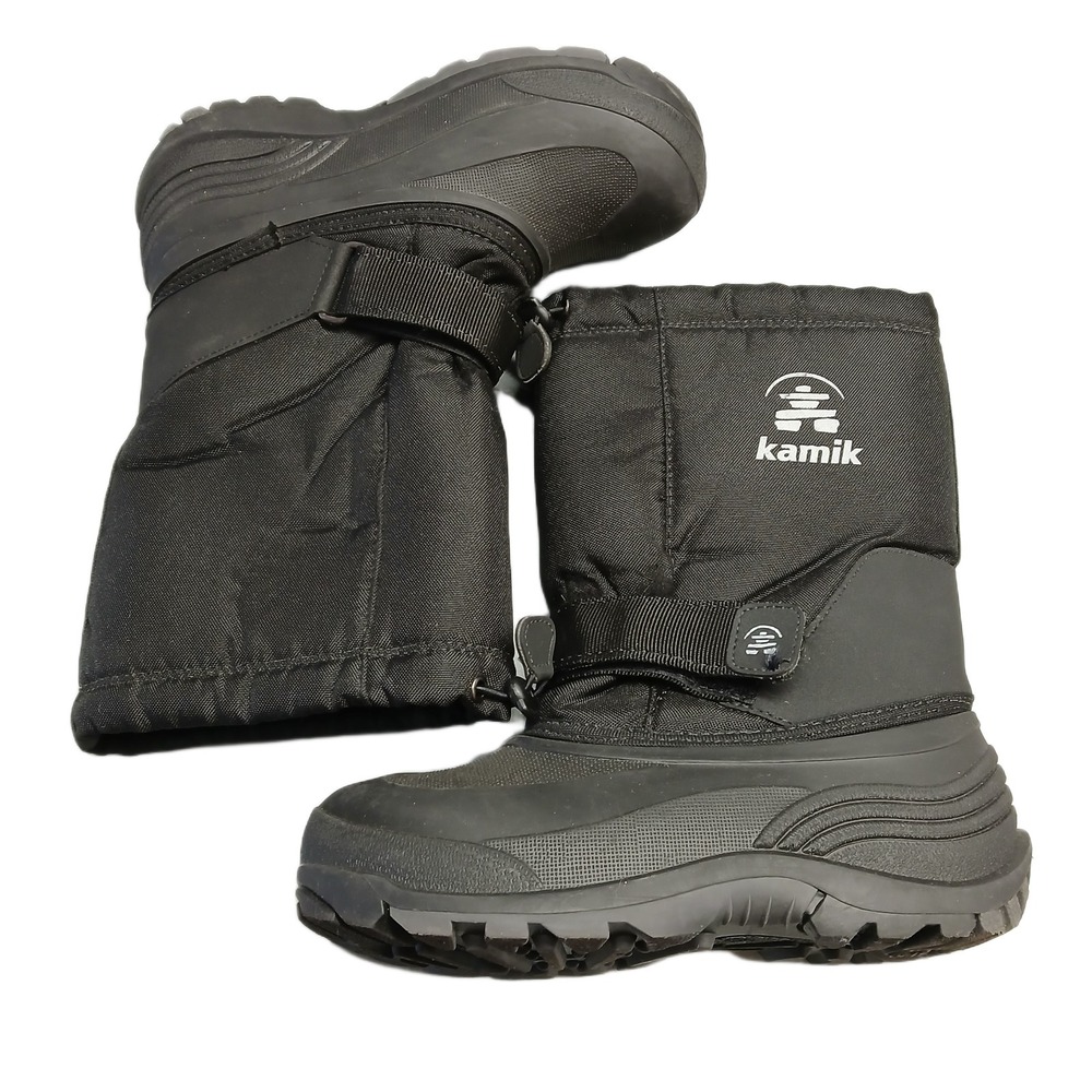 Kamik Waterbug 5 Winter Snow Boots Youth US Size 4B Black Mid Calf Hook &‎ Loop